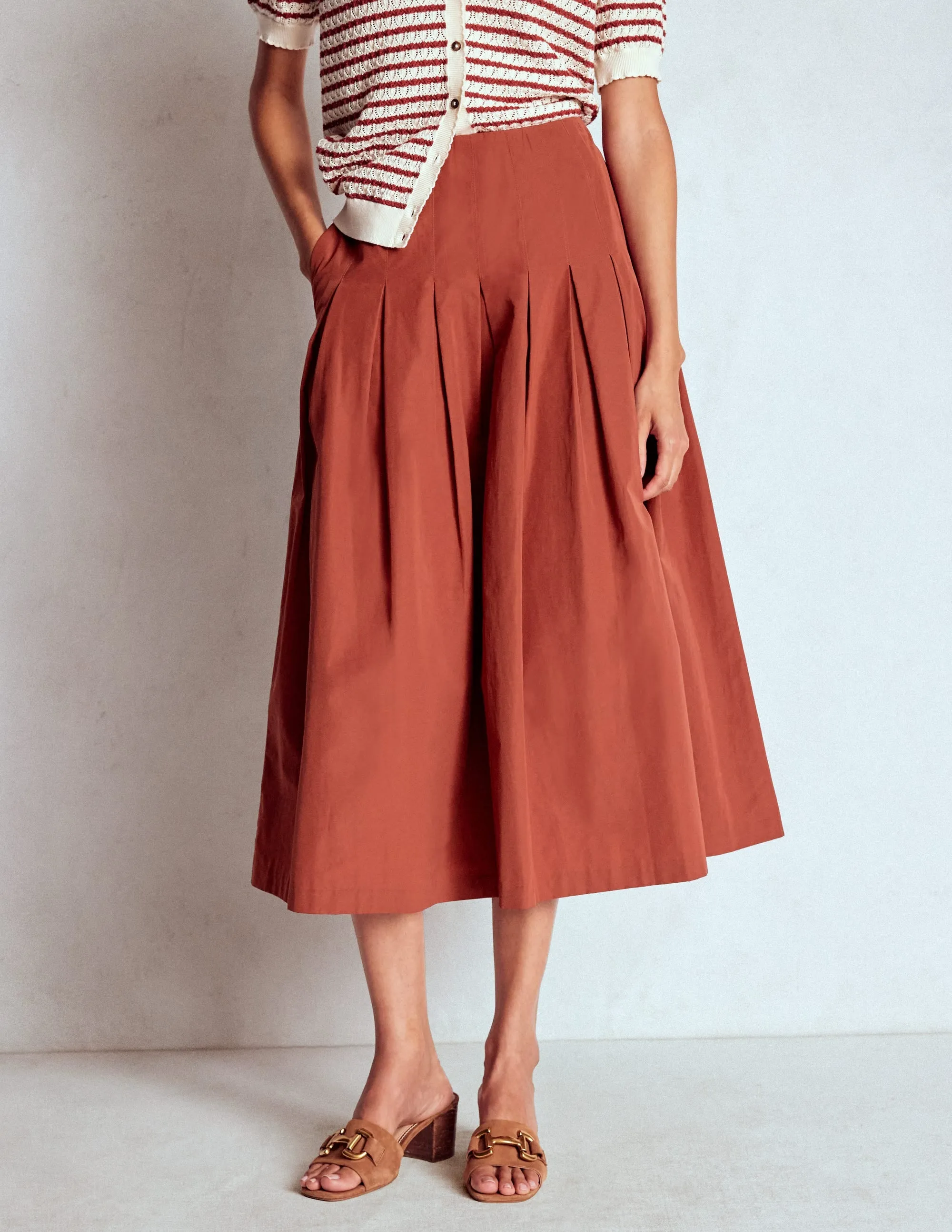 Valentina Taffeta Midi Skirt-Roasted Chestnut Brown free mix