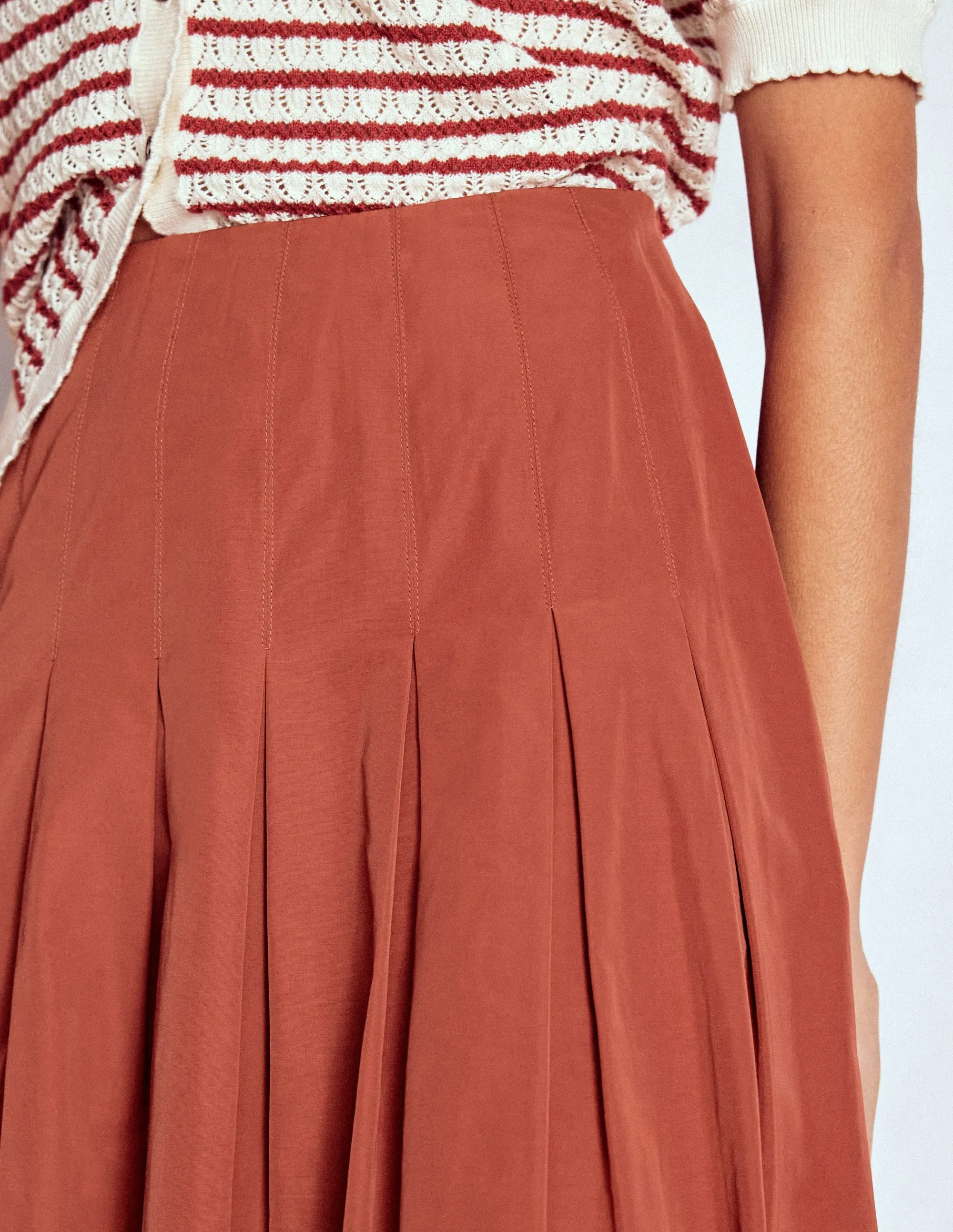 Valentina Taffeta Midi Skirt-Roasted Chestnut Brown free style