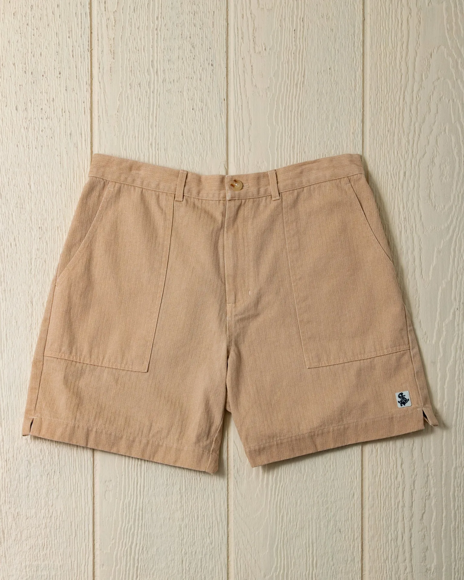 Ventura Short in Khaki Salt Washed Herringbone loose casual