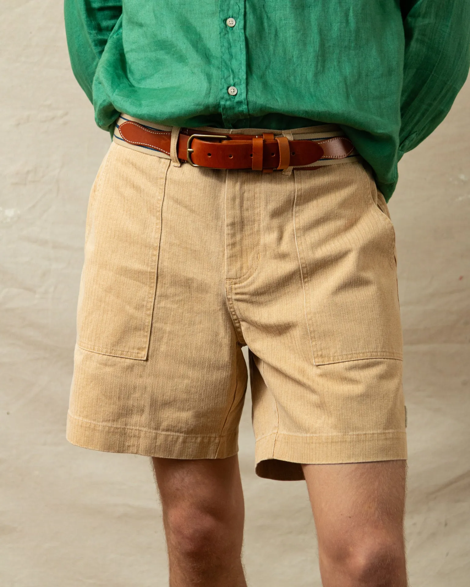 Ventura Short in Khaki Salt Washed Herringbone outdoor sport