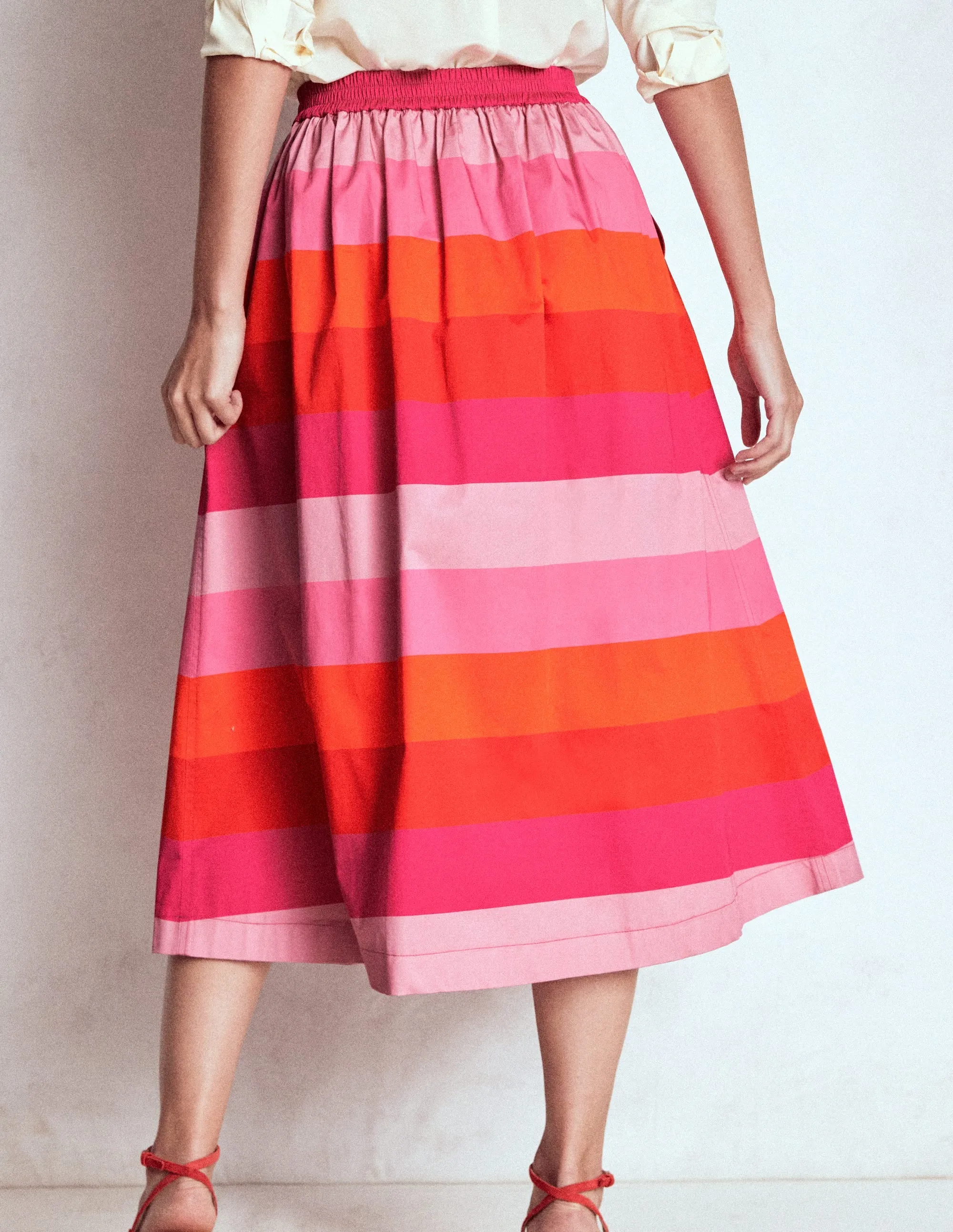 Verity Cotton Midi Skirt-Pink Tonal Multistripe summer fresh