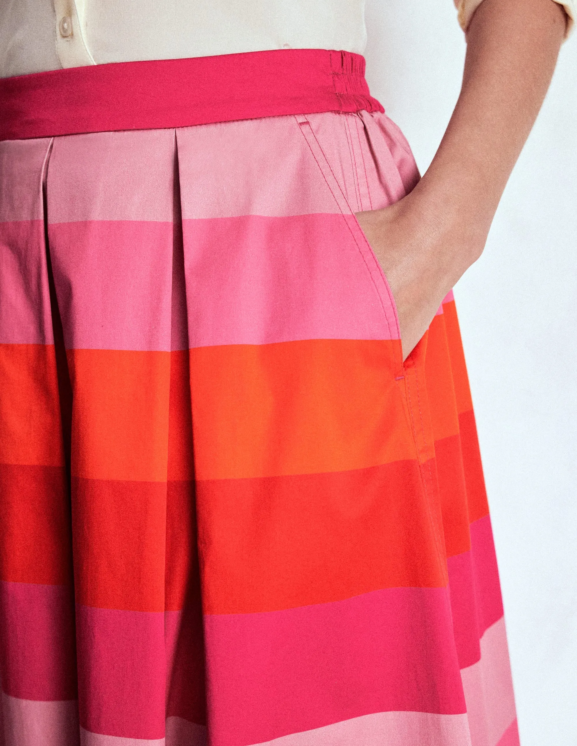 Verity Cotton Midi Skirt-Pink Tonal Multistripe soft touch