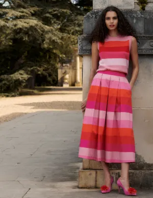 Verity Cotton Midi Skirt-Pink Tonal Multistripe unique bold