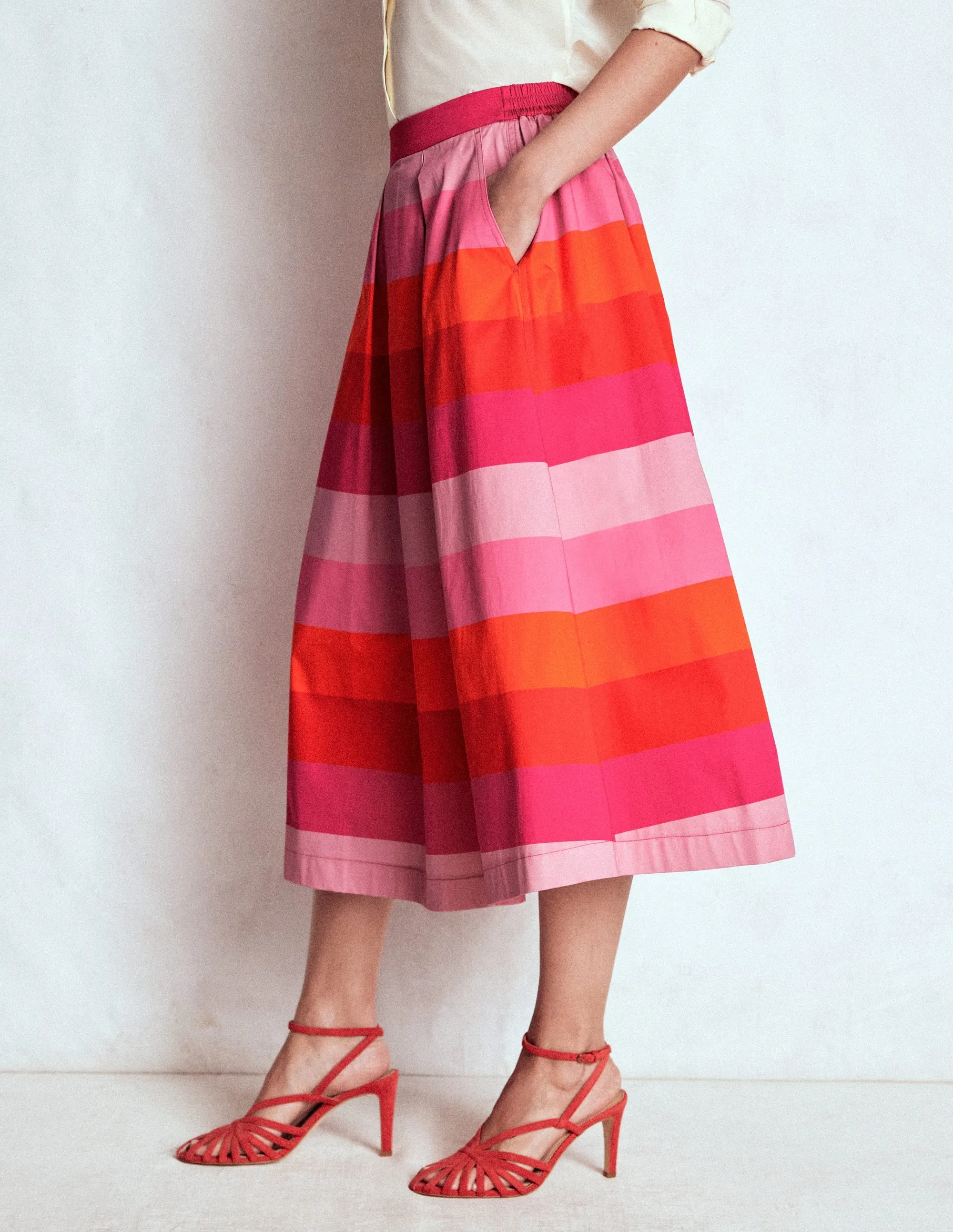 Verity Cotton Midi Skirt-Pink Tonal Multistripe charm feel