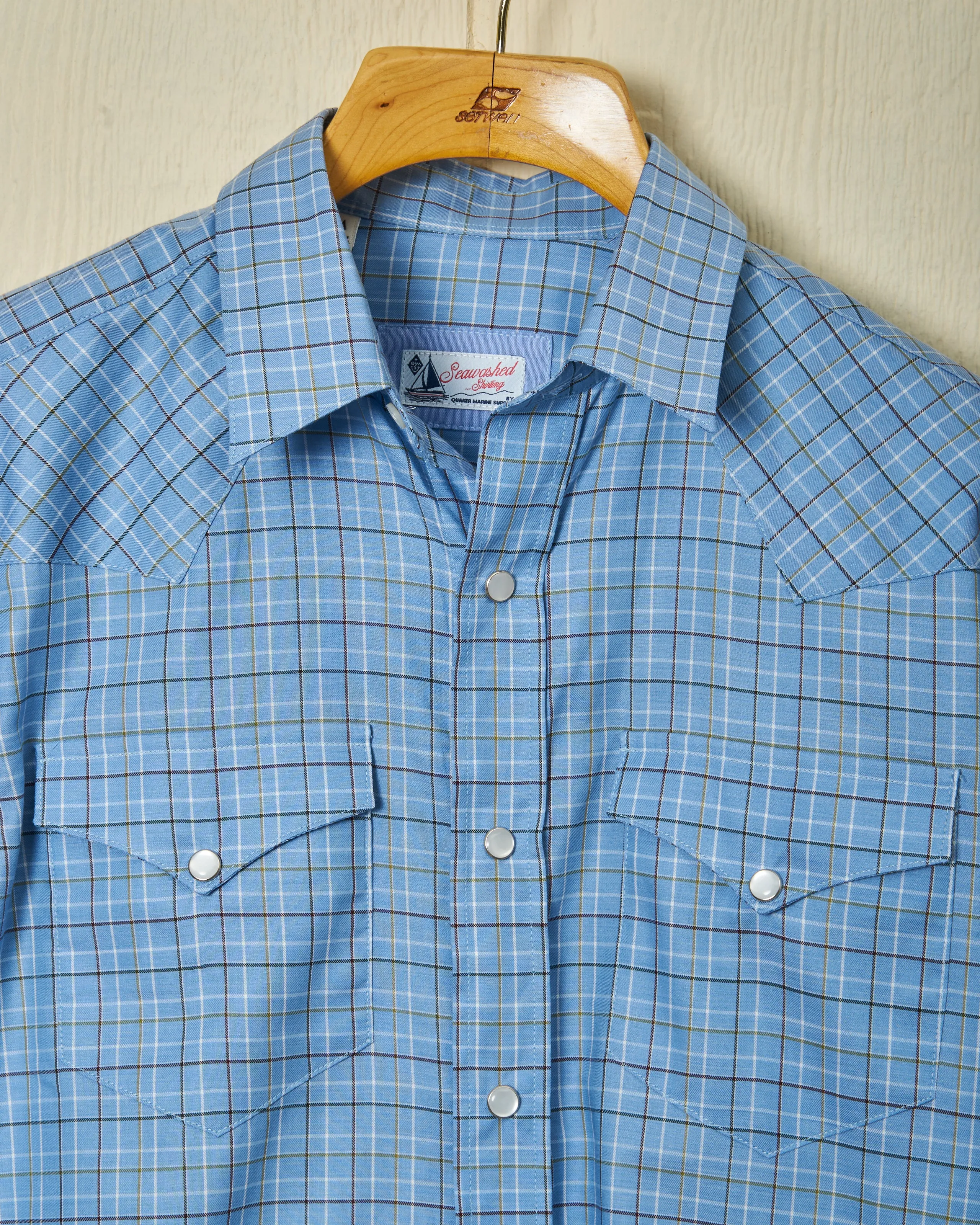 Western Sea-Washed Shirt in Blue Tattersall Stay Cool