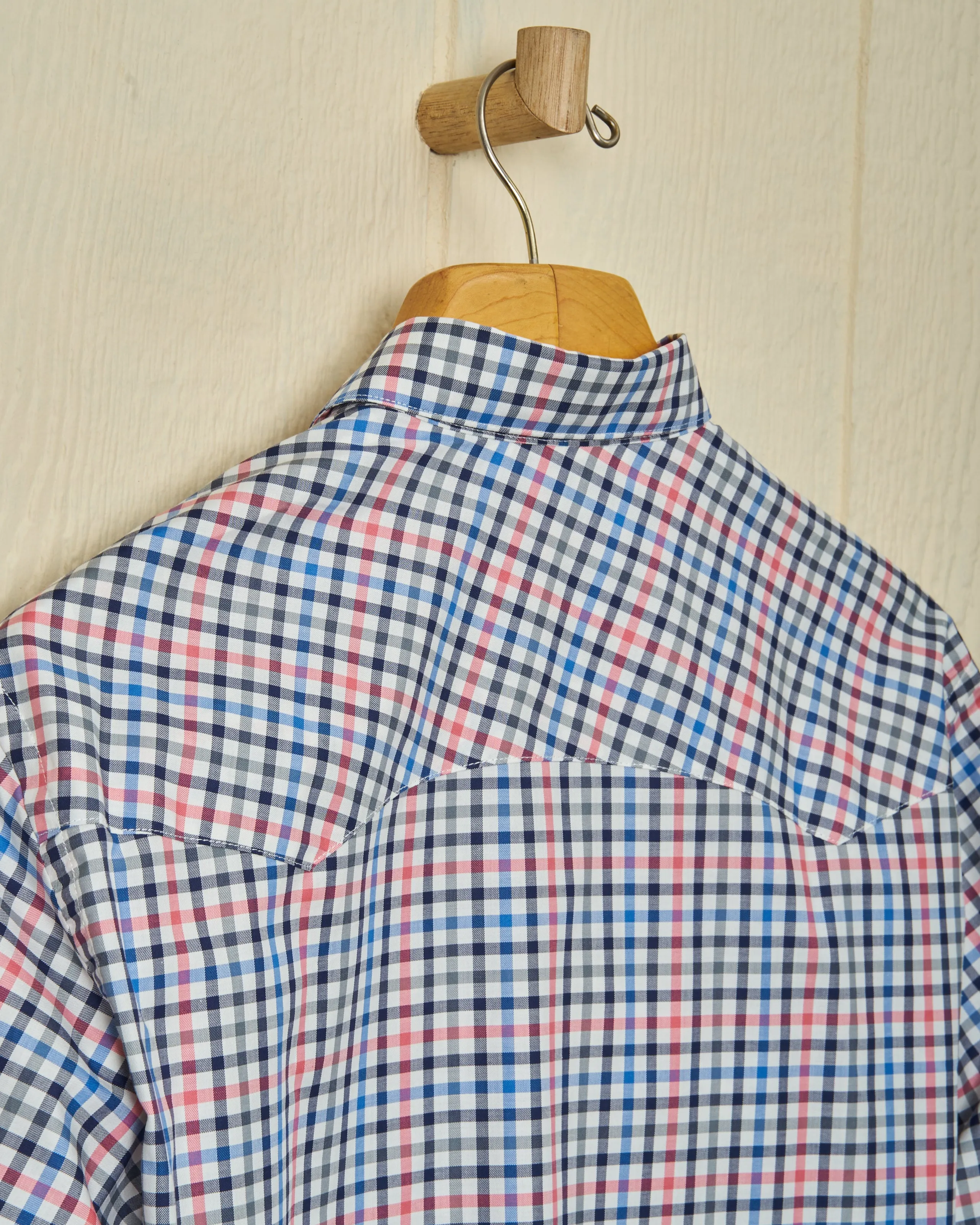 Western Sea-Washed Shirt in Blue/Coral Gun Check Soft Motion