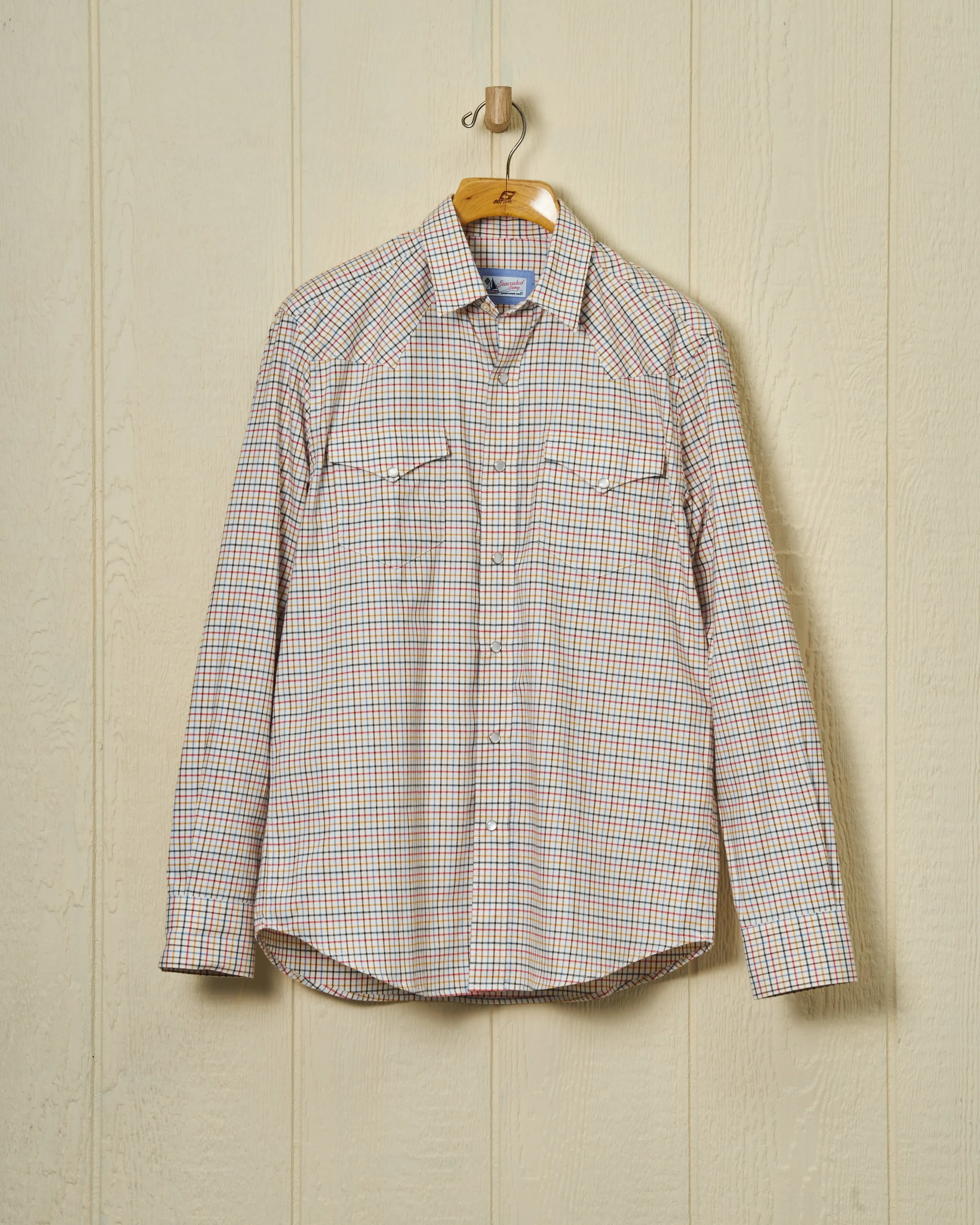 Western Sea-Washed Shirt in Cream Ground Mustard Tattersall Effortless Look