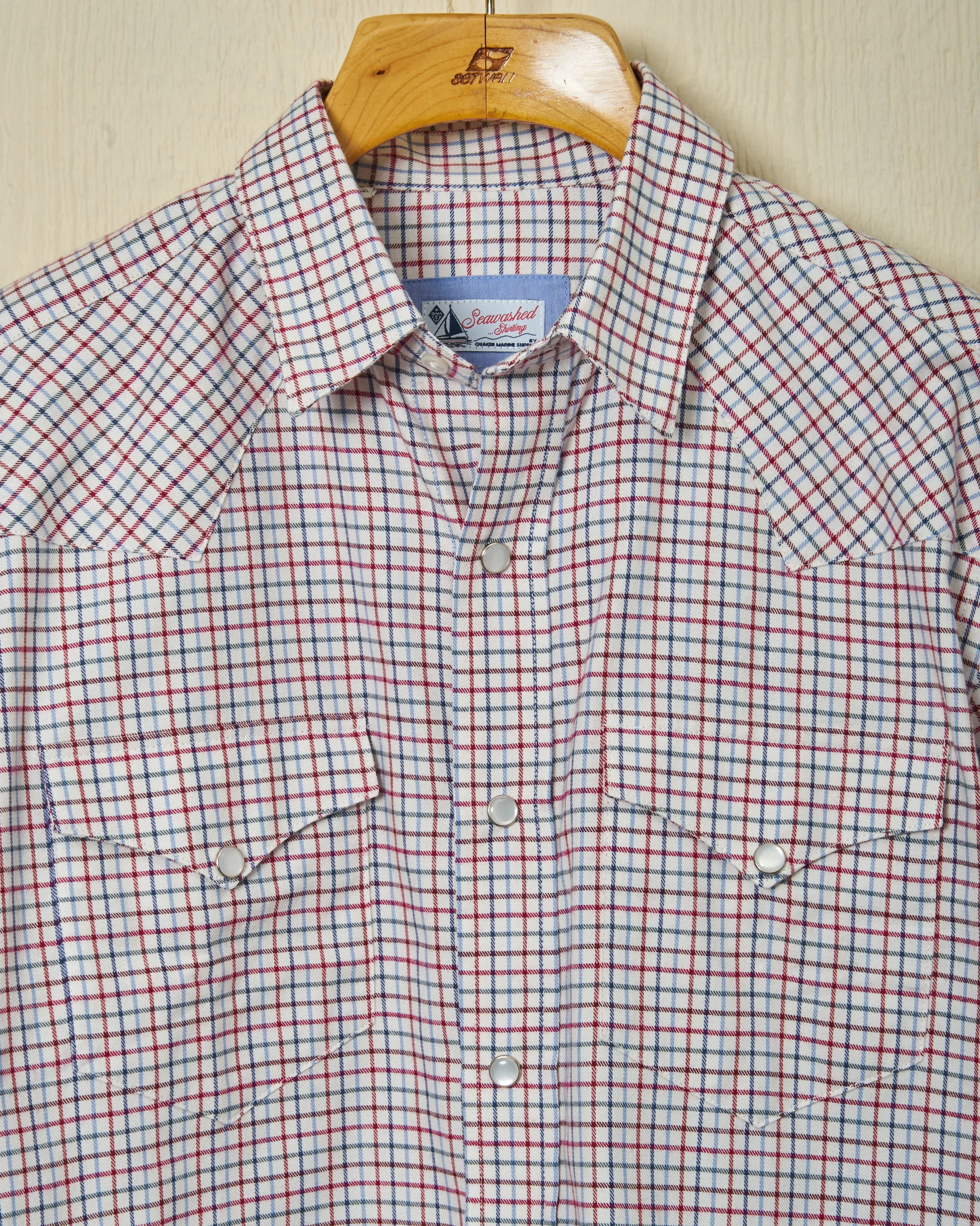 Western Sea-Washed Shirt in Denim/Wine Tattersall Vibe High