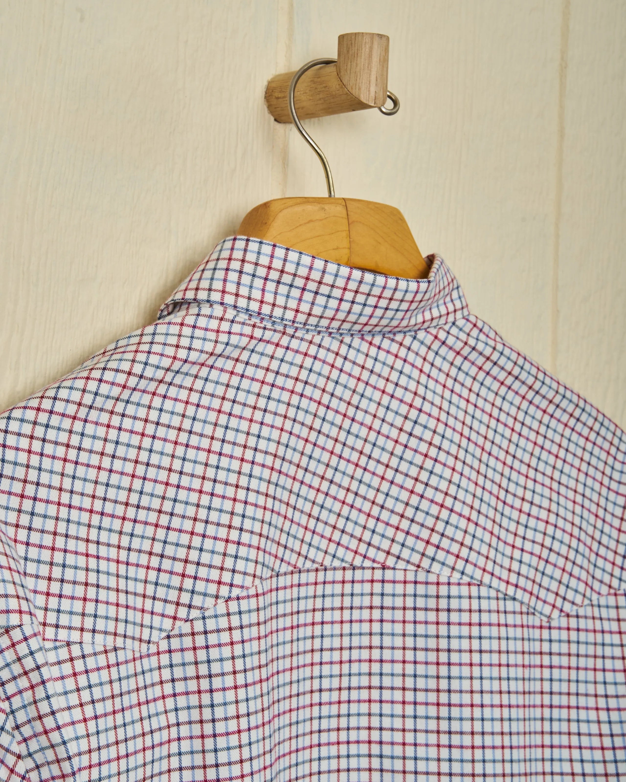 Western Sea-Washed Shirt in Denim/Wine Tattersall Fit Focus