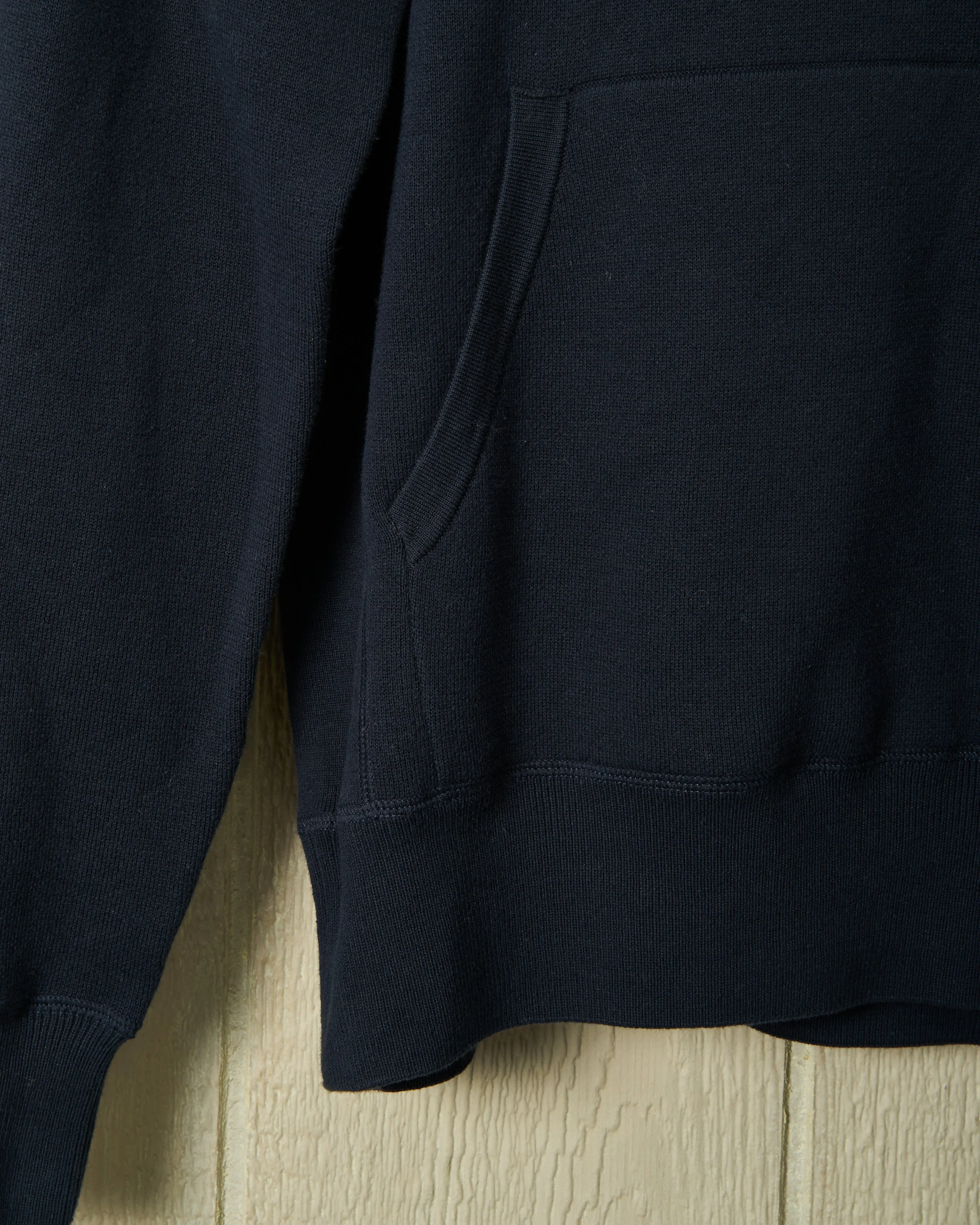 Wharf Knit Hoodie in Navy hug warmth