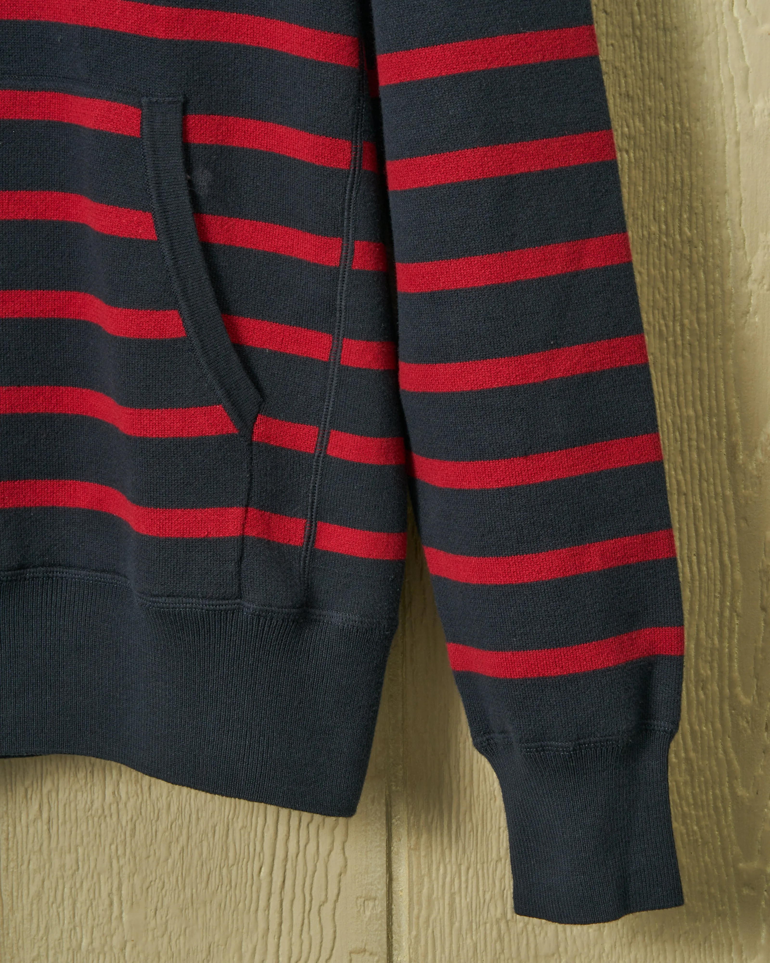 Wharf Knit Hoodie in Navy/Burgundy Stripe texture base
