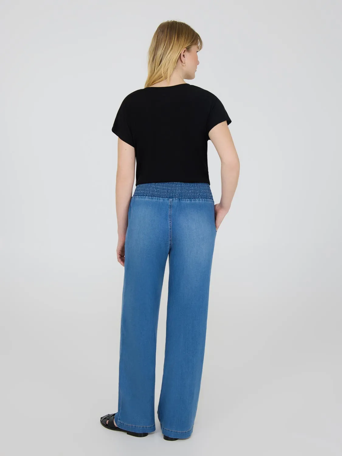 Wide Leg Cotton Denim Pants clean design