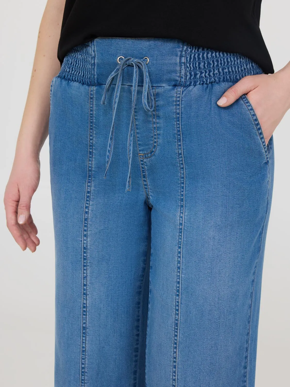 Wide Leg Cotton Denim Pants trendy details
