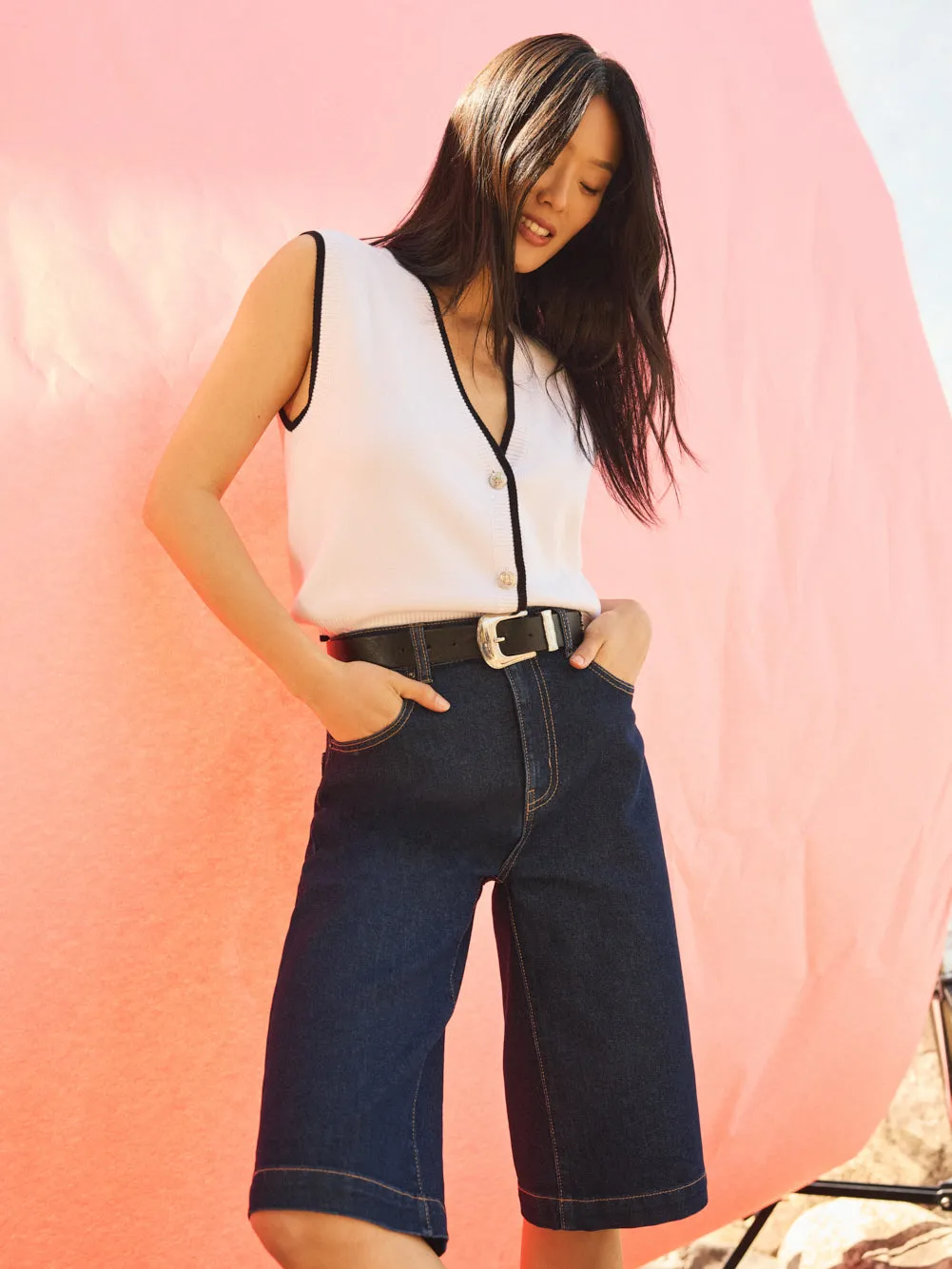 Wide-Leg Denim Bermuda Shorts craftsmanship remake