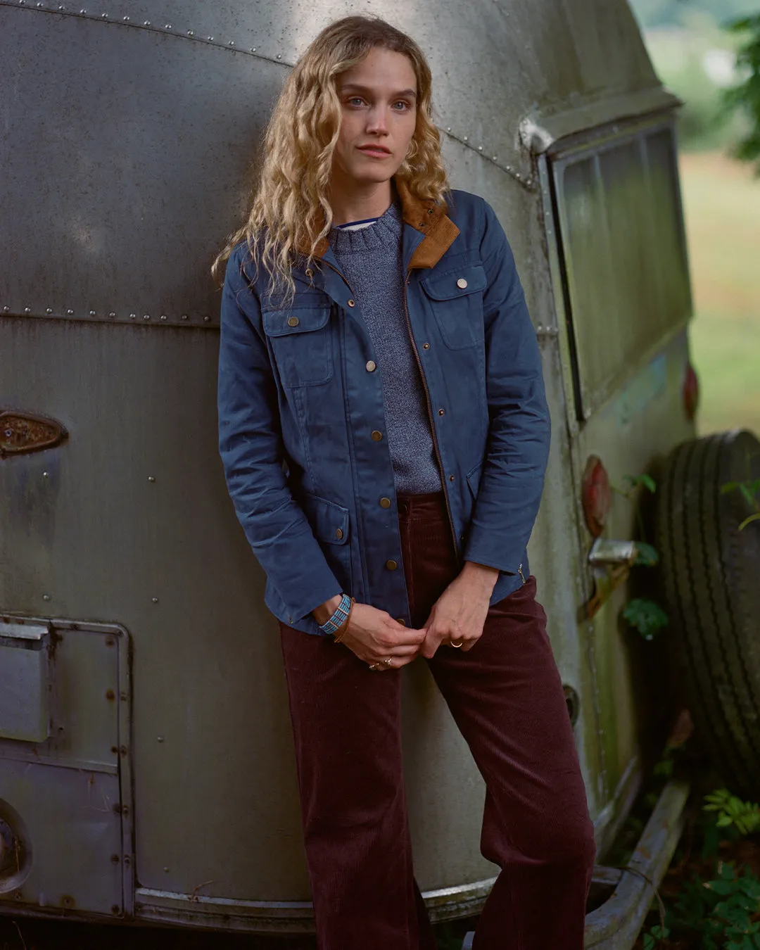 Womens Aberdeen Jacket in Navy Waxed Canvas dawn chill coat