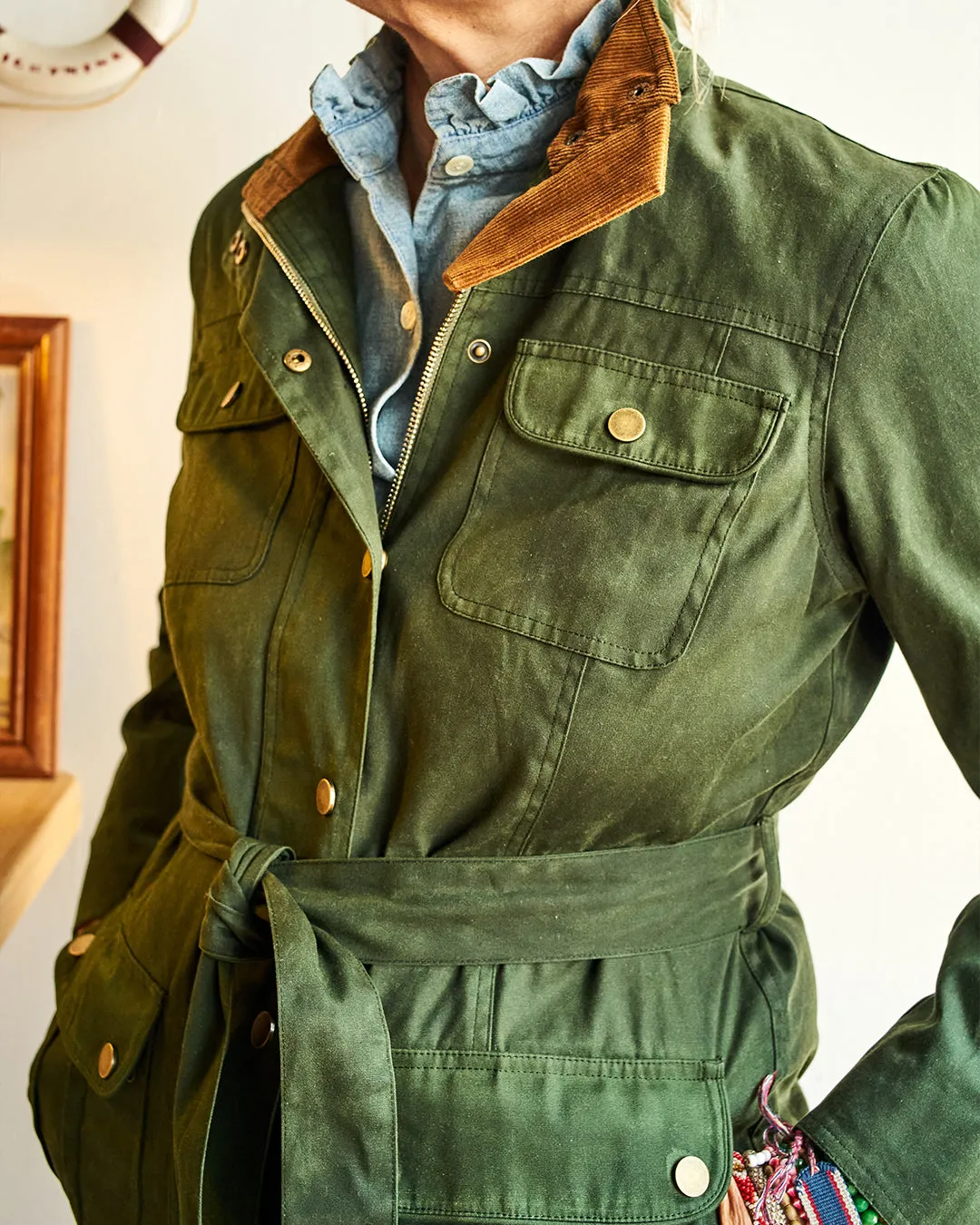 Womens Aberdeen Jacket in Olive Waxed Canvas all-day protectant