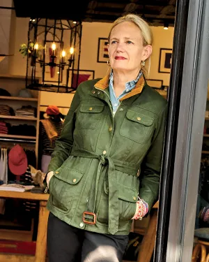 Womens Aberdeen Jacket in Olive Waxed Canvas campus go-to look
