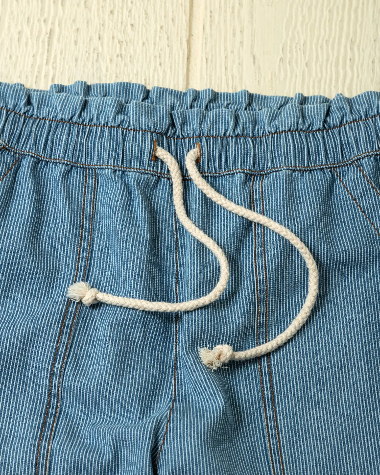 Women's Beach Pant in Denim Blue Hickory Stripe confident look