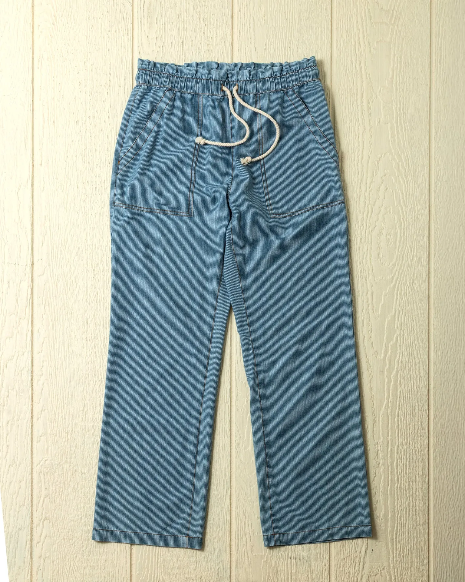 Women's Beach Pant in Denim Blue Hickory Stripe thermal lining