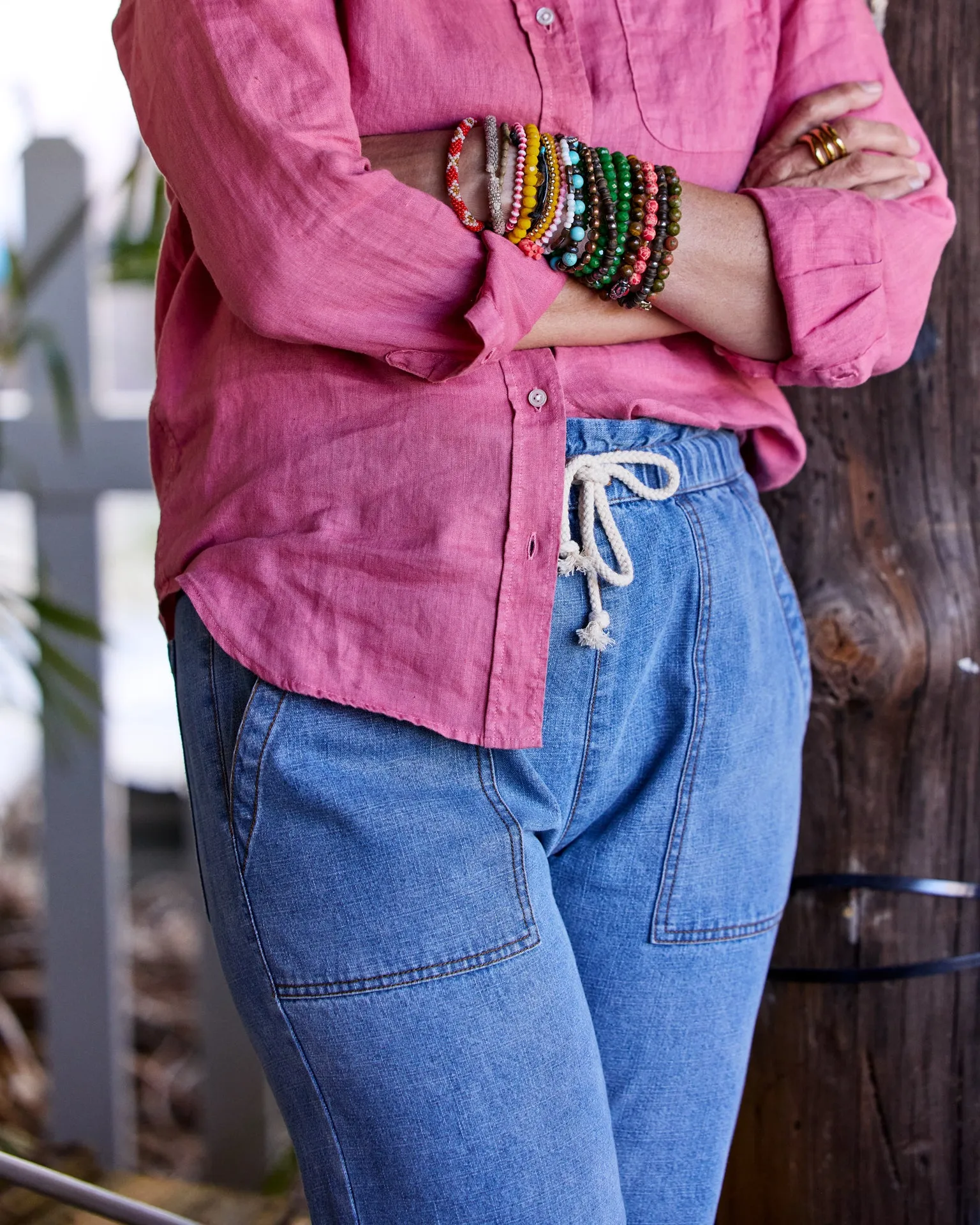 Women's Beach Pant in Light Wash Denim sporty vibe