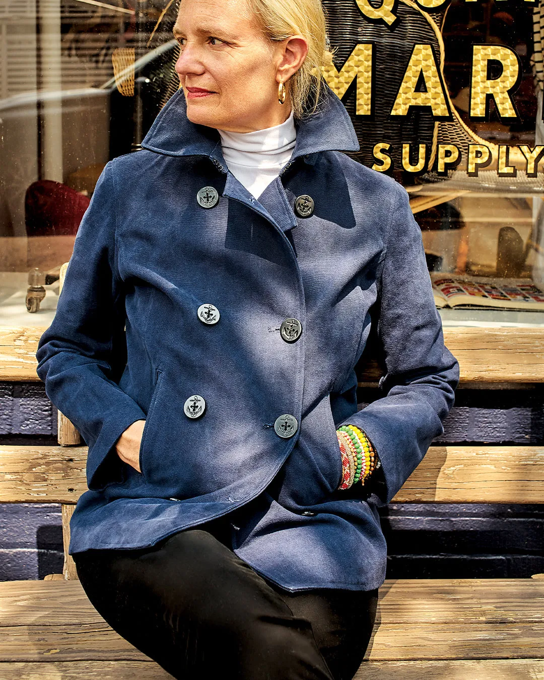 Women's Cropped Peacoat in Navy bold silhouette outer