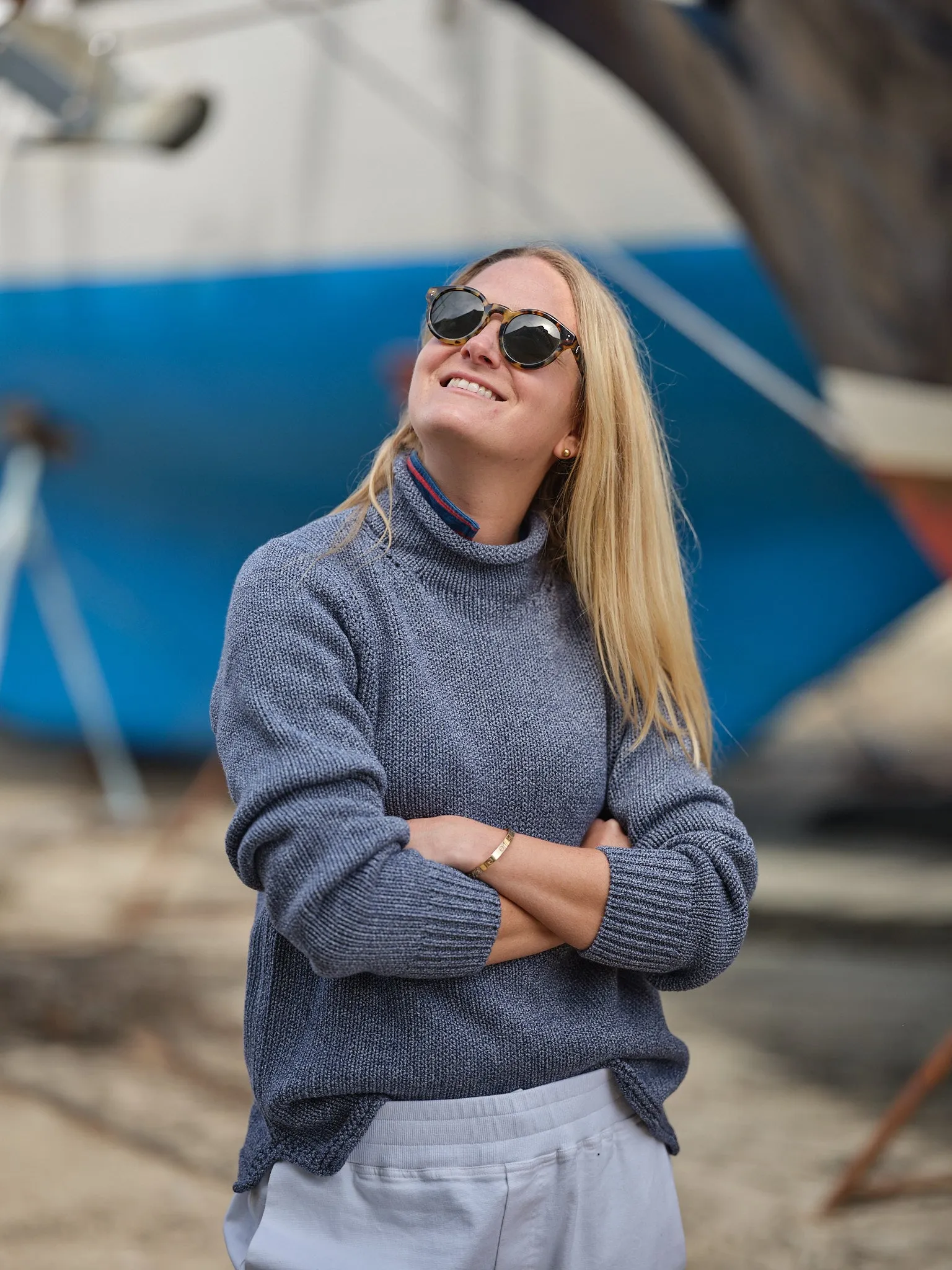 Women's Fisherman's Sweater in Denim Mix soft vision