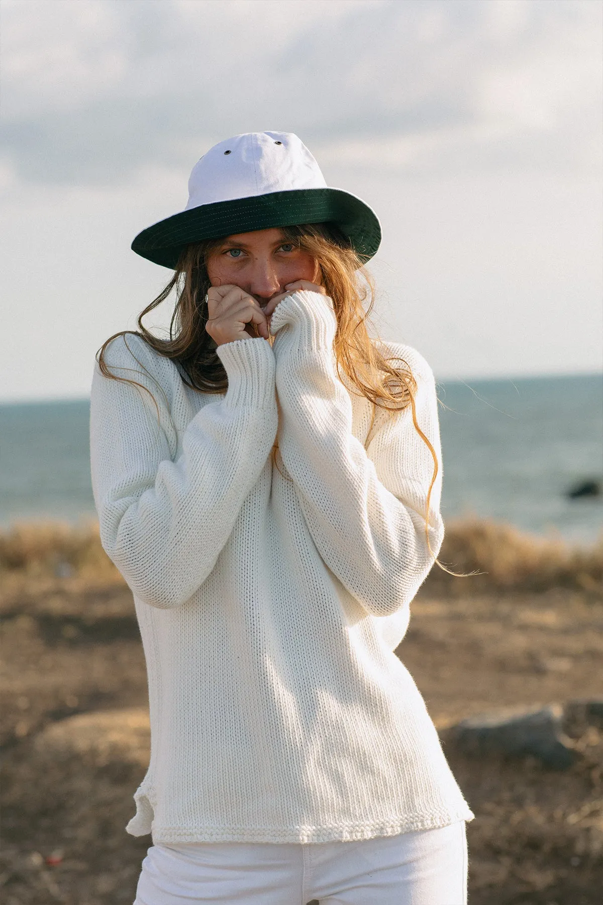Women's Fisherman's Sweater in Egret close warmth
