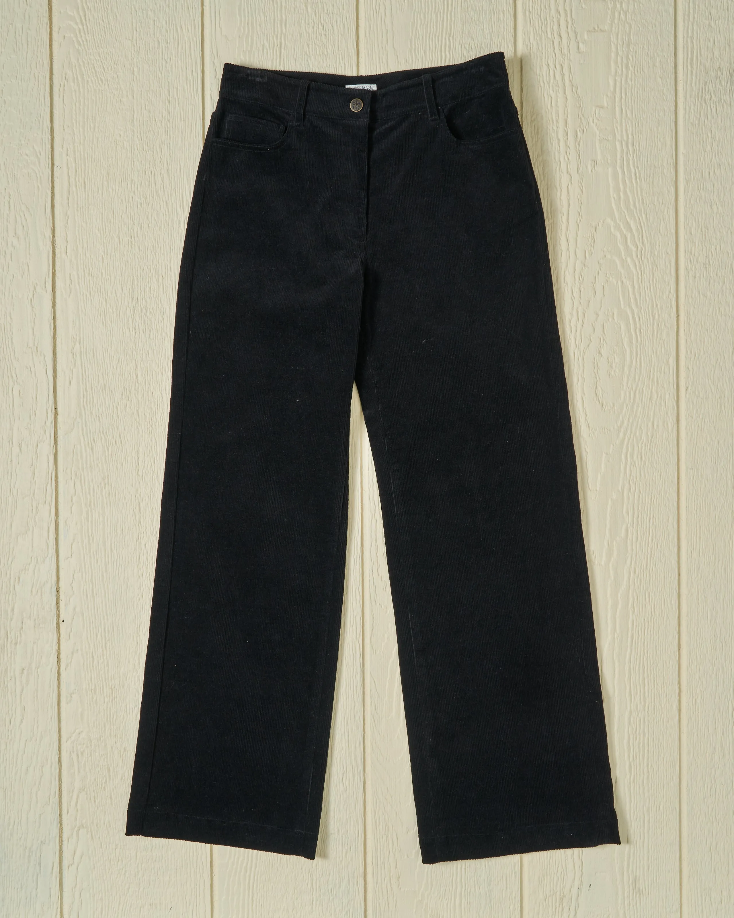 Women's Five Pocket Pant in Black Corduroy elastic waistband