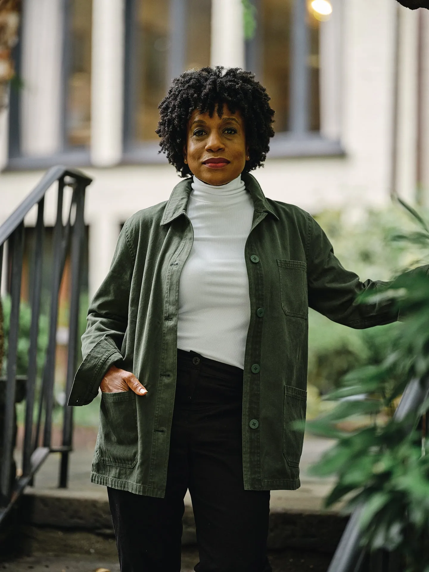 Womens French Workmans Jacket in Parks Department Green Herringbone urban chill guard
