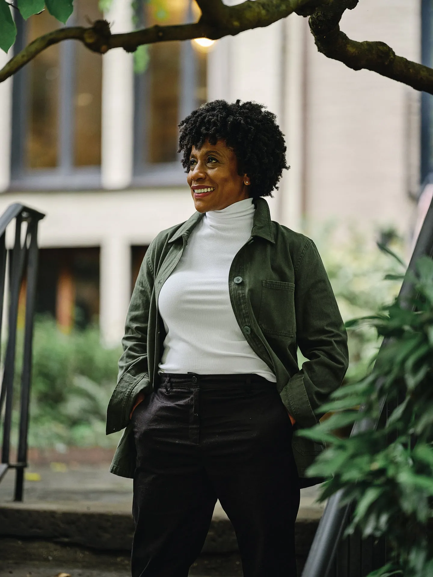 Womens French Workmans Jacket in Parks Department Green Herringbone cold snap outfit