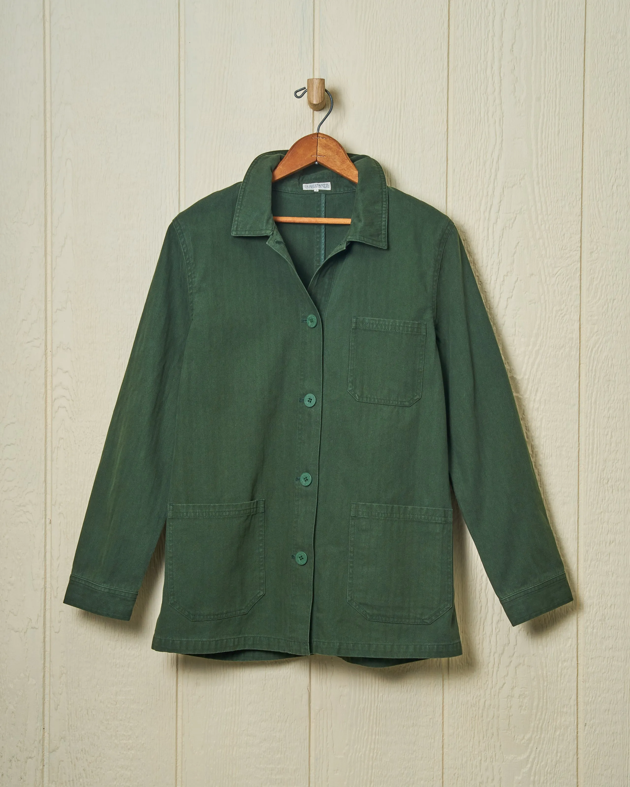 Womens French Workmans Jacket in Parks Department Green Herringbone weekend trail wear