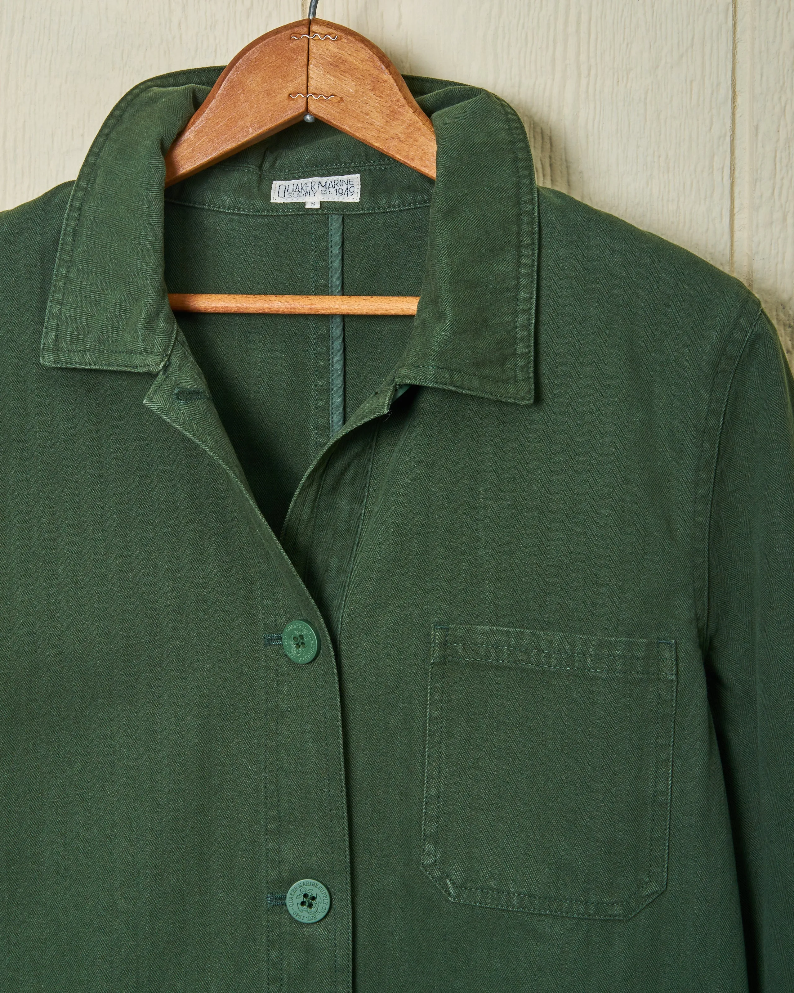 Womens French Workmans Jacket in Parks Department Green Herringbone sporty street edge