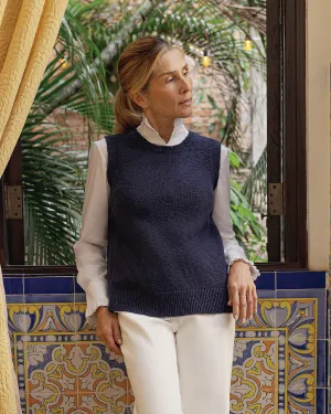 Women's Homespun Cotton Vest in Navy calm mode