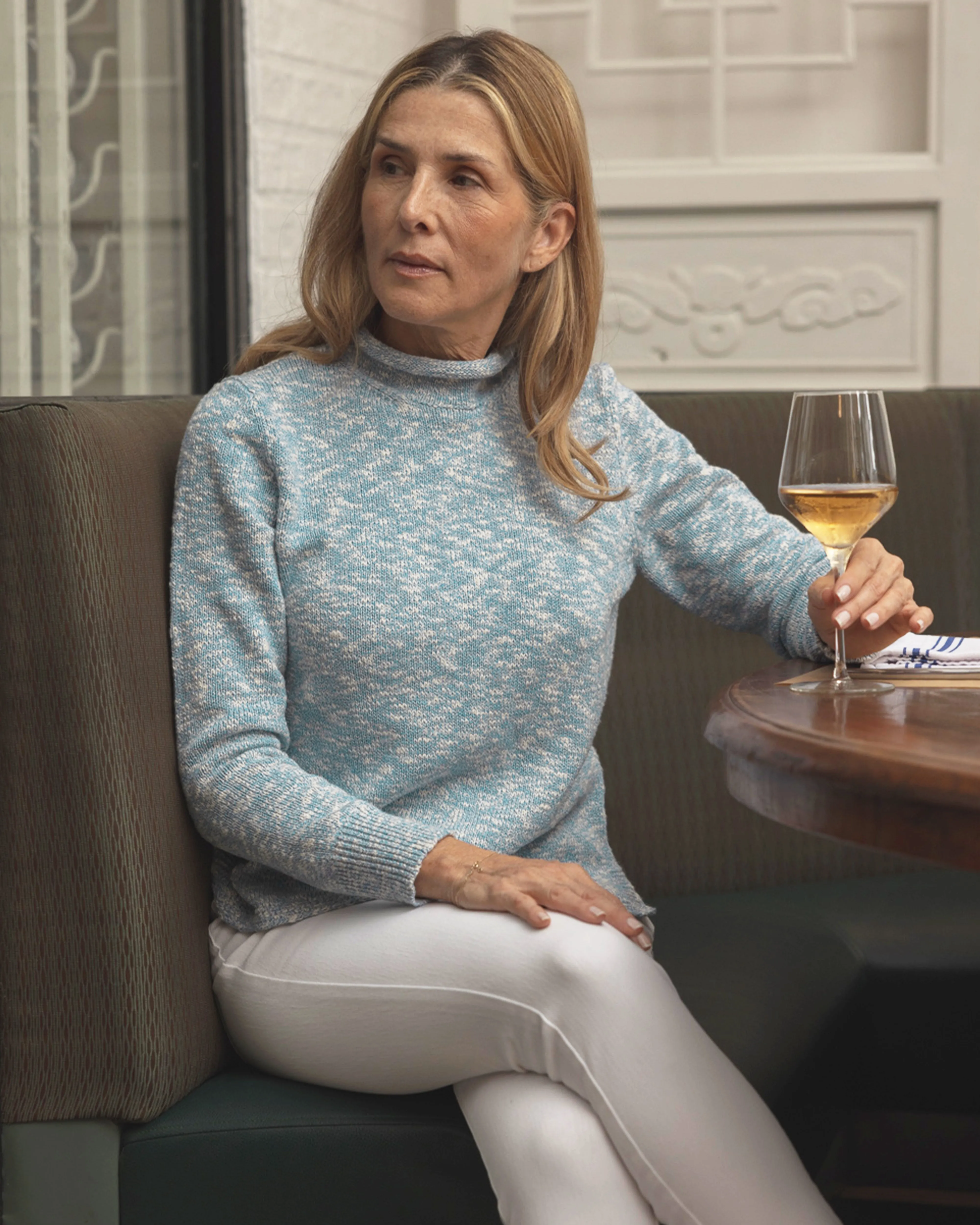 Women's Homespun Fisherman's Sweater in Coastal Blue Marl/Natural fashion calm