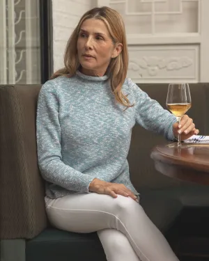 Women's Homespun Fisherman's Sweater in Coastal Blue Marl/Natural fashion calm