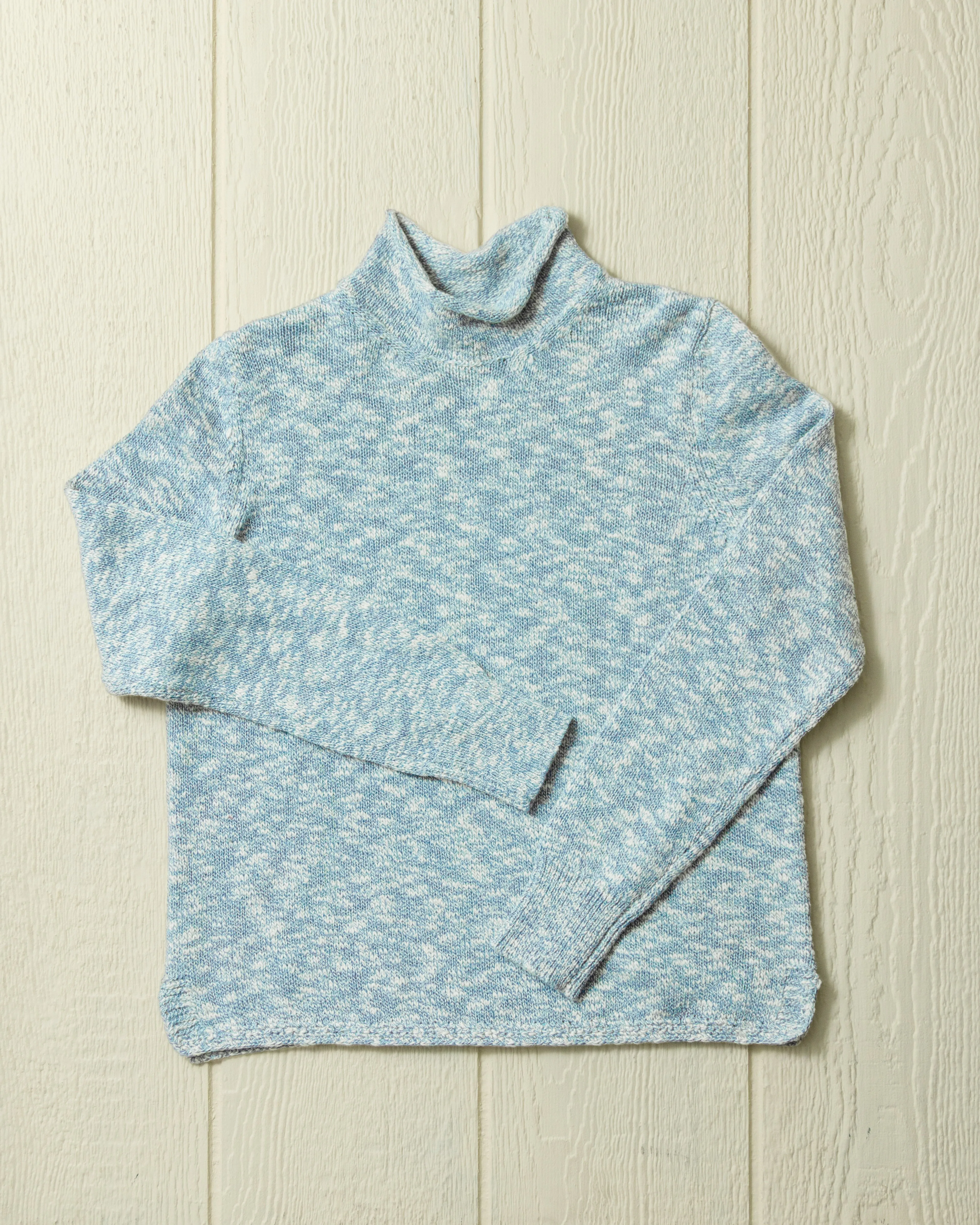 Women's Homespun Fisherman's Sweater in Coastal Blue Marl/Natural travel layer