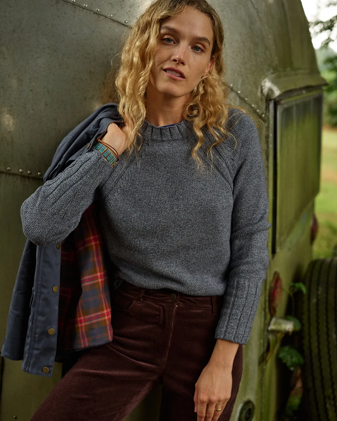 Women's Quaker Crewneck Sweater in Denim Mix layering piece