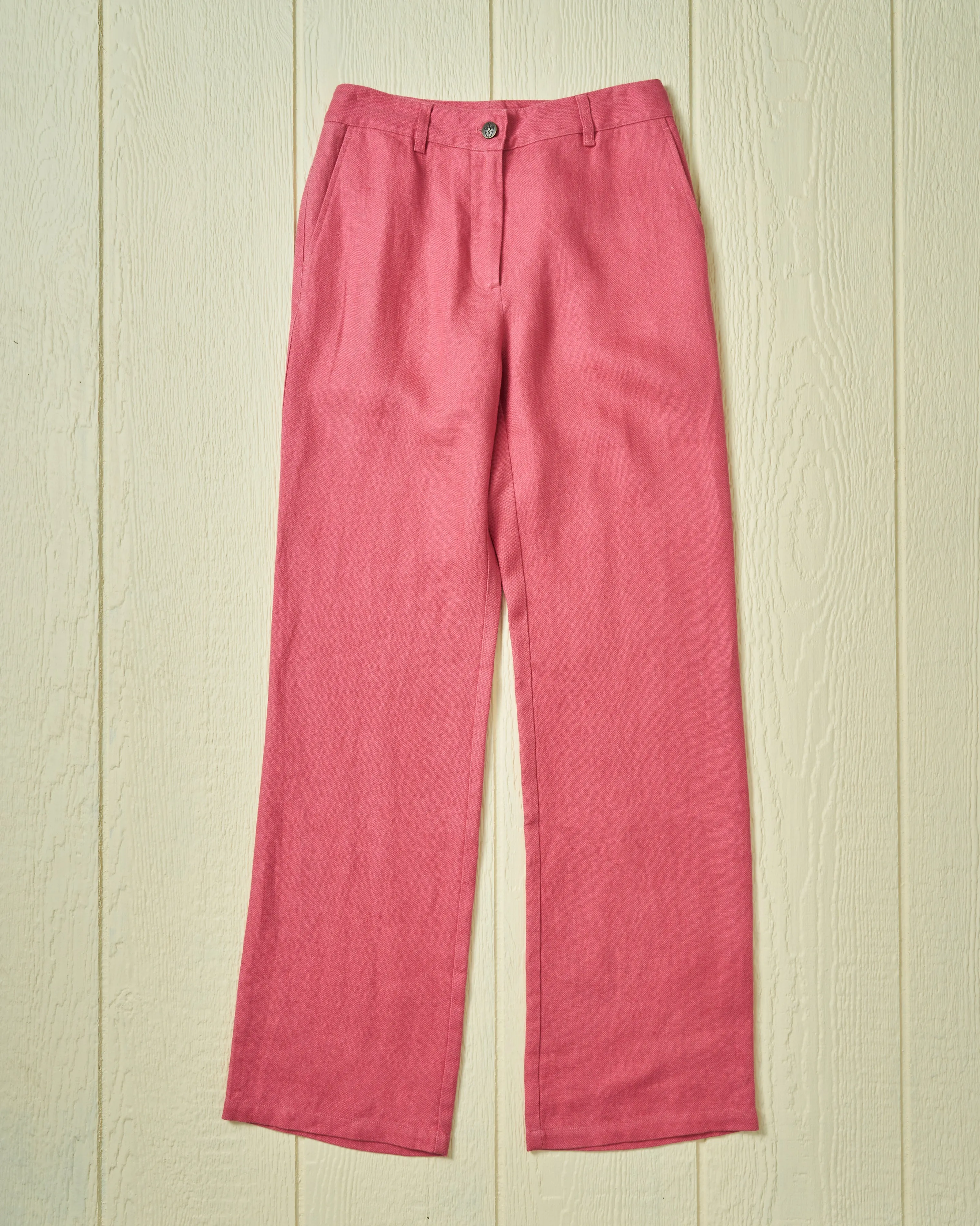 Women's Relaxed Linen Pant in Raspberry subtle branding
