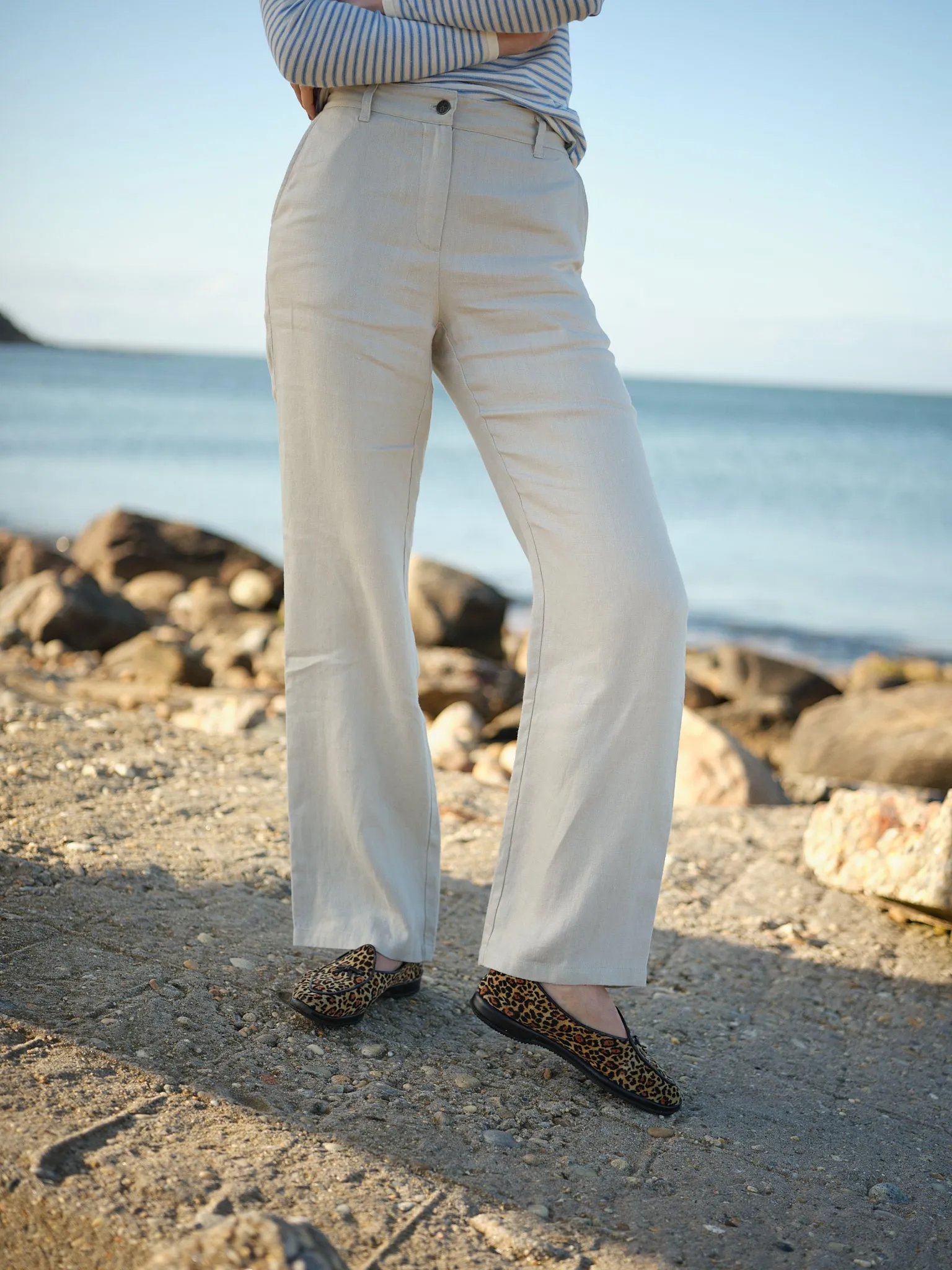 Women's Relaxed Linen Pant in Sand moisture wicking