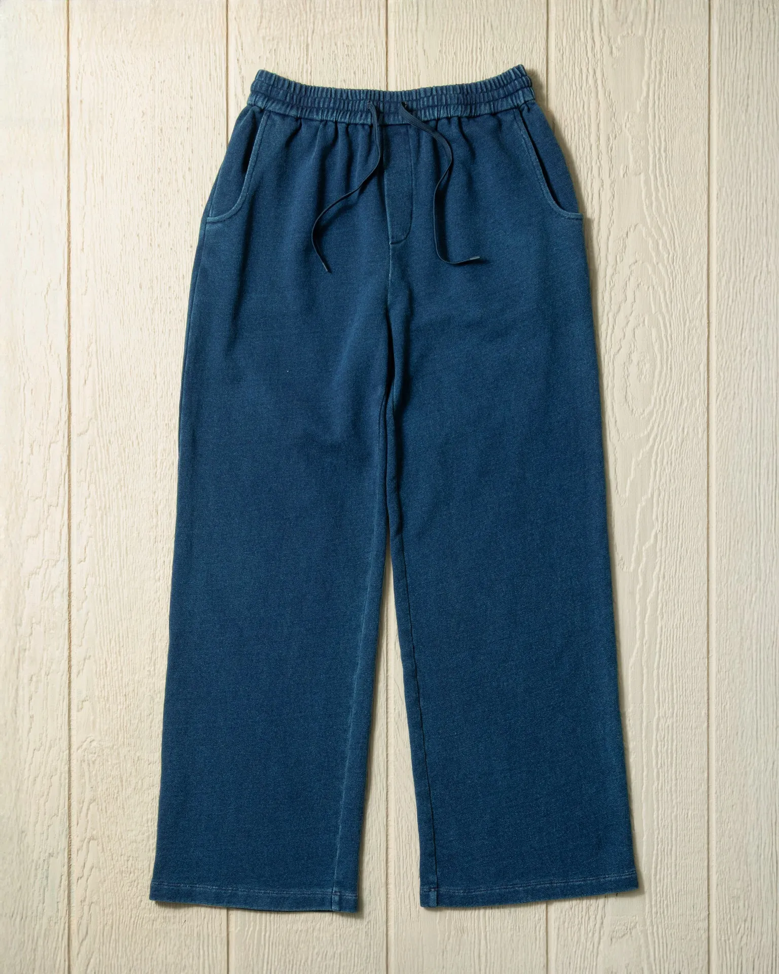 Womens Wide Leg Monterey Pant in Dark Wash Indigo Loopback Terry refined style