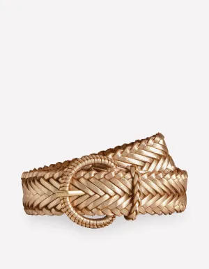 Woven Leather Belt-Gold fit easy