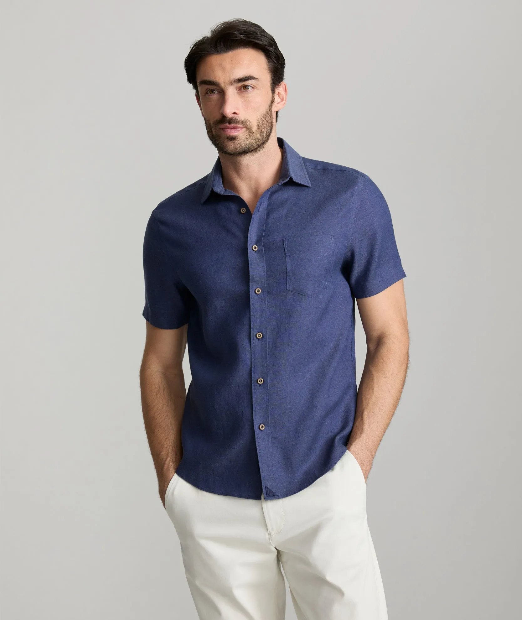 Wrinkle-Resistant Linen Short-Sleeve Cameron Shirt Uptown Look