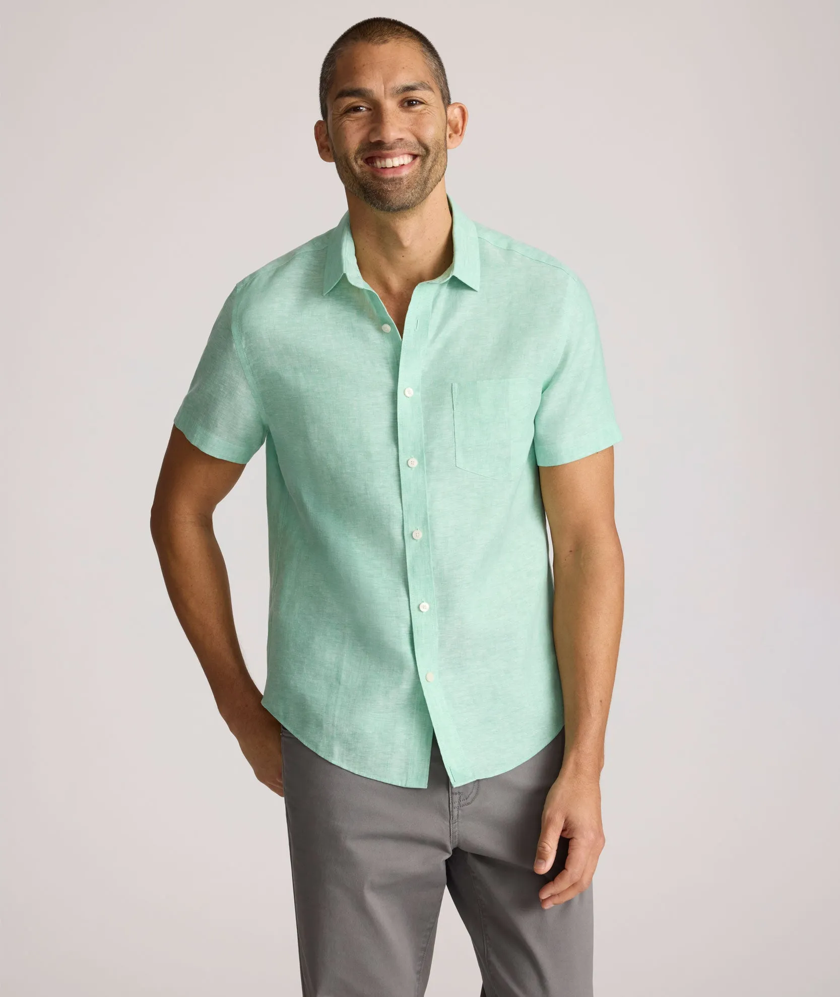 Wrinkle-Resistant Linen Short-Sleeve Cameron Shirt Ease Motion
